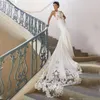 Sjöjungfrun bröllopsklänning ärmar vestidos de novia vintage spets älskling nacke brudklänning backless bröllopsklänningar256v