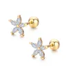 7Colors söta fem kronblad CZ Stones Flower Screw Back Studörhängen för kvinnor Baby Barn Girls Gold Color Piercing Jewelry Aros17616411