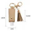 Läder Sanitizer Holder PU Läderfodral med 30 ml Hand Sanitizer Bottle Tassel Key Rings Girls Women Smycken 8 Designs 50pcs