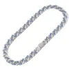 Hip Hop Blue White Cubic Zirconia asfalterade Iced Out Cuban Chokers Halsband Luxury Bling CZ Link Chain For Men Women SMYECT