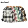 Aachoae Lose Beiläufige Wolle Plaid Jacke Frauen Drehen Unten Kragen Mode Mantel Mit Taschen Herbst Langarm Damen Jacken Mäntel 200919