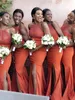 Ucuz Yeni Seksi Afrika Denizkızı Nedime Elbiseleri Turuncu Halter Yan Split Artı Boyut Beden Düğün Konuk Elbise Dökümlü Bahçe Hon270J