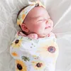 Newborn Baby Swaddle Blanket Bow Headband 2 pcs Sleeping Bags Wrap flower printed Cartoon Sleep Sacks Christmas Photography Prop 5 Styles