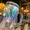 Neue koreanische Traum mehrfarbige Aurora-Glaskaffeetasse 700 ml große Kapazität hitzebeständiger transparenter Glasbecher aus hochborhaltigem Silizium 5431329