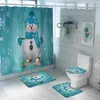 Natale Bagno Decorazioni di Natale Shower Curtain Foor Mat Toilet Seat Cushion Set Santa Snowman Merry Christmas Decor Per la casa