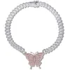 Nytt 15 mm Iced Out Bling CZ Kubansk länkkedja Rose Gold Rosa Butterfly Halsband Silver Färg 2Row CZ Choker kvinnor Hip Hop smycken