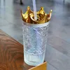 Julen nyaste S Dazzle Color Fish Scale Golden Crown Glass Straw Cup 470 ml Transparent sjöjungfruka Cup för utdörr8231871