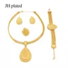 Boucles d'oreilles Collier Or Couleur 24K Ensembles de Bijoux Pour Femmes Africaines Cadeaux De Mariage De Mariée Fête Gouttes D'eau Pendentif Bague Bracelet Set3626893