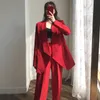 Autumn Women 2pcs Set Suit Office Ladies Turn-down Collar Black/Red Blazer And Wide Leg High Waist Pants Female Fashion 20211