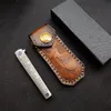 1Pcs New MS3 Flipper Folding Knife M390 Satin Blade CNC TC4 Titanium Alloy Handle Ball Bearing Knives With Leather Sheath