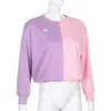 Hoodies das mulheres moletom fêmea retalhos cor-de-rosa cor-de-rosa crewneck roxo camisola de manga longa colheita colheita moda estilo preppy bordado p