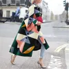Mode-Oberbekleidung Winter Womens Digital warmes Mantel Frauen Strickjacke Wolle Mischung lässigen geometrischen Revershals locker