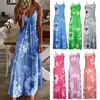 Mulheres Boho Spaghetti Strap Floral Sling Vestido Vintage Flor Impressão Sem Mangas Longo Maxi Vestidos Verão Beach Feriado Sundress