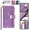 Multifunktionsläderplånboksfodral För Iphone 15 Plus 14 Pro Max 13 12 11 XS XR X 8 7 6 SE Spetsblomma Glitter Flip Cover Kortplats Ficka Dragkedja Dam Kvinnor Telefonväska