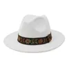 New Classic de cor sólida Felt Fedoras Hat para Pattern Homens Mulheres Handmade Flor Bordado Panama Jazz Cap Gamble 58 centímetros