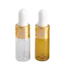 500 stks / partij 1 ml 2 ml 3 ml 5 ml Amber glazen druppelaar fles mini lege essentiële oliefles met glazen slang glazen flesjes