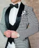 Popular One Button Houndstooth Groom Tuxedos Shawl Lapel Groomsmen Mens Suits Wedding/Prom/Dinner Blazer (Jacket+Pants+Vest+Tie) K554