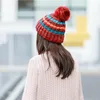 Women Fur Pom Ball Knit Baggy Bobble Hat Beanie Ski Cap Autumn Winter Female Warm Strip Beanies1