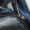 Mäns jeans fashionabla knähål rakt denim män märke motorcykel bomull byxor elastisk förstörelse tår design byxa