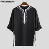 Inderun Men Tops African Dashiki T Koszulki Drukowane długie rękaw V Szyja oddychająca w stylu etnicznym swobodne tshirty mężczyzn Afrykańskie ubrania 2738360