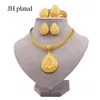 Boucles d'oreilles Collier Or Couleur 24K Ensembles de Bijoux Pour Femmes Africaines Cadeaux De Mariage De Mariée Fête Gouttes D'eau Pendentif Bague Bracelet Set2815