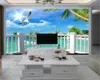 Carta da parati moderna 3D Carta da parati vivente 3D Bellissima vista sul mare fuori dal balcone bianco Carta da parati murale con paesaggio romantico 3D