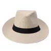 Moda letnie unisex plażowa trilby duża brzeg jazzowy słoneczny panama kapelusz papierowy słomka kobiety czapka z czarną wstążką14850015