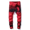 Men's Jeans 2021 Male Fashion Skeleton Skull Printed Night Club Personality Slim Fit Red Denim Pants Long Trousers277O