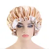 Women Double Layer Satin Bonnet Caps Shower Cap Hat Lady Fashion Widen Head Cover Sleep Hats Hairdressing Beanie for Beautiful Hair
