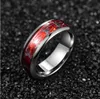 Anéis de casamento Bonlavie 8mm largo embutido vermelho opala papel aranha motivo tungstênio aço anel de aço anel de carboneto1