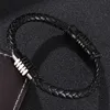 Charme Bracelets Mode En Cuir Tressé Bracelet Hommes Noir En Acier Inoxydable Fermoir Magnétique À La Main Bracelete Mâle Bijoux Cadeaux C00351