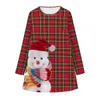 Autumn And Winter New Christmas Check Snowman Digital Printing Long Sleeve Round Neck Girl's Dress Lovely Dress