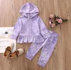 2020 Kinder Kleidung Sets Mädchen Langarm Mit Kapuze Rüschen Top + Tie Dye Hosen 2 Teile/sätze Boutique Kleinkinder Casual Kleidung BY1598