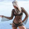 Women's Swimwear Summer Mesh Cover-Ups Pearl Beach Swimming Suits Fishnet Hollow Out Dress