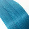 Mänskliga hårförlängningar Sky Blue Human Hair Weaves Brasiliansk rak Virgin Hair 100grampiece Quality6452353