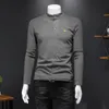 Warm men's tops bee embroidery long-sleeved T-shirts autumn and winter slim-fit buttons thin sections plus velvet and thicken217g