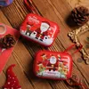 Gros-Cartoon Rouge Carré Fermeture Éclair Zéro Portefeuille Coin Sac Écouteur Noël Père Noël Boîte De Rangement En Métal