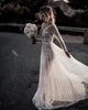 Sexy Sparkly Stunning Long Sleeve A Line Wedding Dresses Sheer Neck Long Sleeves Sequined Beach Wedding Dress Bridal Gown Vestido de Novia