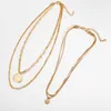 Mode Layered Chain Gold Layered Plated Seal Pendant MultiLayer Halsband Män Smycken Vintage för Tillbehör Kvinnor Jewlery