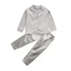 Enfants bébé gamins filles satin couleurs solides pyjama ensemble langarm Buttondown Collar bouton de décro Somment 5404425
