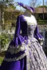 Vestidos de baile de roxo medieval com mangas folhadas Lace vestido de noite vestido de bola trajes masquerade espartilho quadrado festa formal vestido 2020