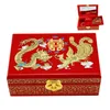 Boîte de rangement vintage en bois décorative chinoise en laque à 2 couches avec serrure