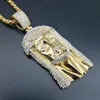 Collana con pendenti in pezzo di Gesù in acciaio inossidabile color oro con strass pavimentati in strass hip-hop per gioielli da uomo rapper1