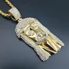 Hip Hop Rhinestones Paved Bling Iced Out Guldfärg Rostfritt Stål Jesus Piece Pendants Halsband för män Rapper Smycken1