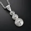 Pendant Necklaces Christmas Gift Iced Out Cubic Zirconia Snowman Stainless Steel Braided Chain Necklace Kalung HipHop Jewelry222n