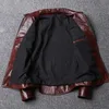 Spring Special Offer Men's Cow Leather Oil Wax Genuine Clothes Short Slim Fit Biker Jacket Wine Red Coat Men