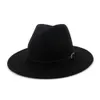 Moda pianura fibbia della cintura decorazione feltro di lana jazz cappelli Fedora a tesa larga uomo donna Panama Trilby Cap Lovers cappello da gentiluomo