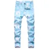 Jeans Men Kläder High Street Fashion Mens Jeans Nattklubb Personlig Designer Green Printed Jean Men Punk Skinny Hip Hop Byxor