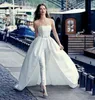 Abiti da sposa eleganti senza spalline in tuta Abiti da sposa con gonna staccabile Tasca con fiocco Una linea 2021 Abito formale da sposa semplice sexy da spiaggia Boho