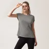 Sports toppar delade tillbaka Lu Yoga Gymkläder Kvinnor Lossa snabbtorkande körning med kort ärmen skjorta fitnessblus träning t-shirt